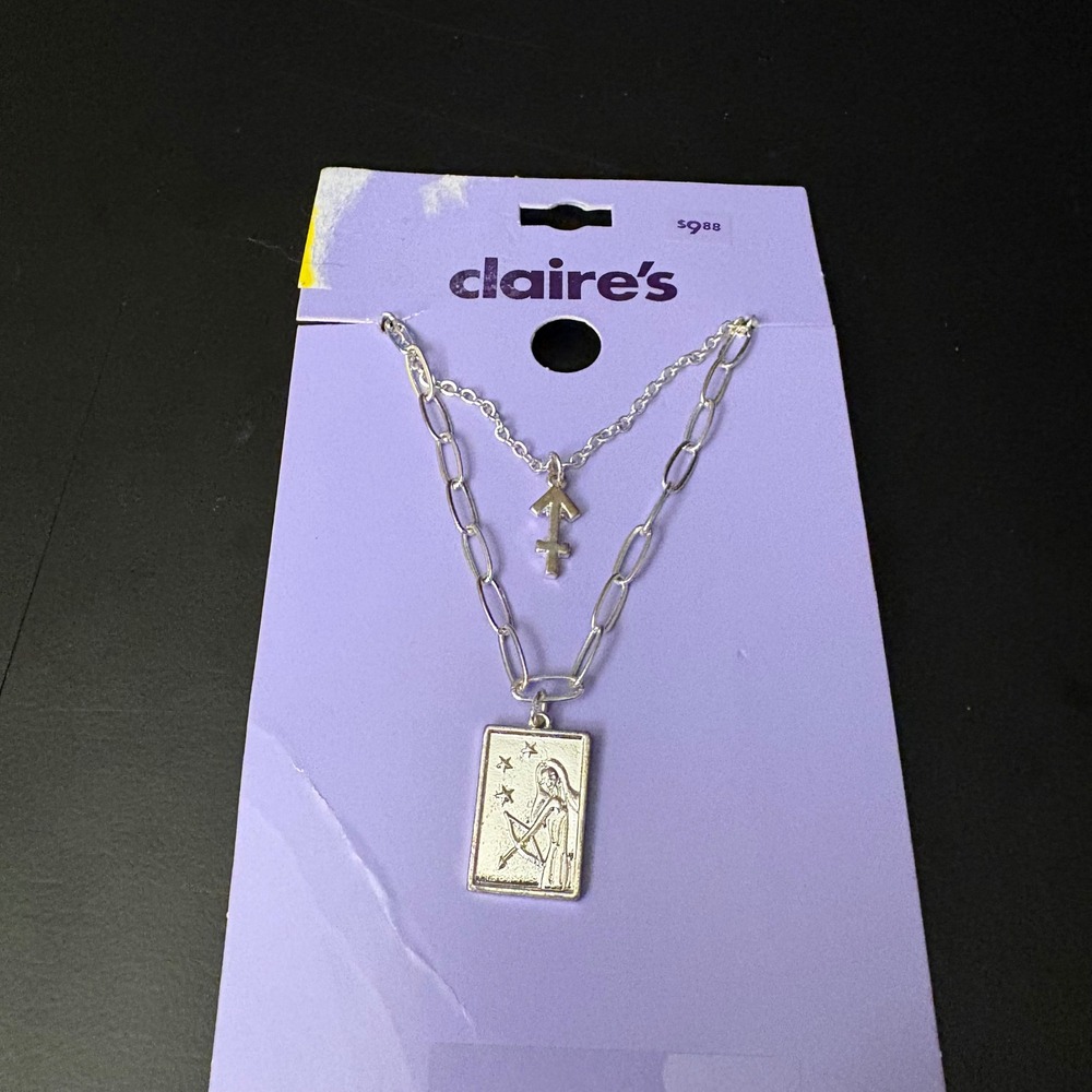 NWT‎ Claires Silver Sagittarius Zodiac Layered Set of 2 Necklaces Nov Dec Gift